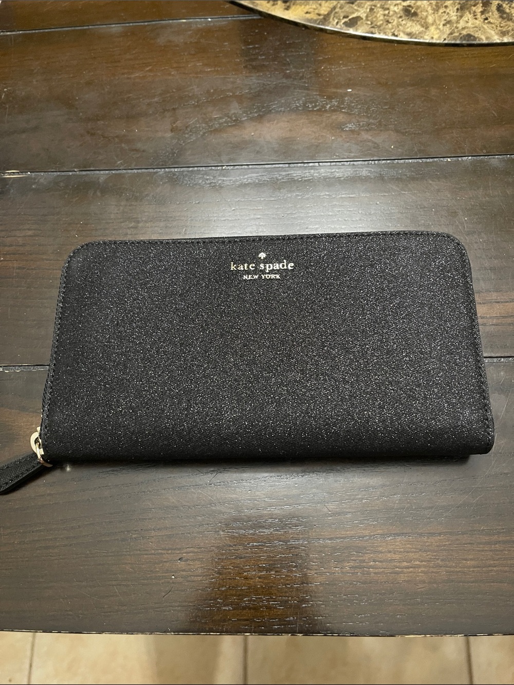 kate spade glitter black zip-around wallet